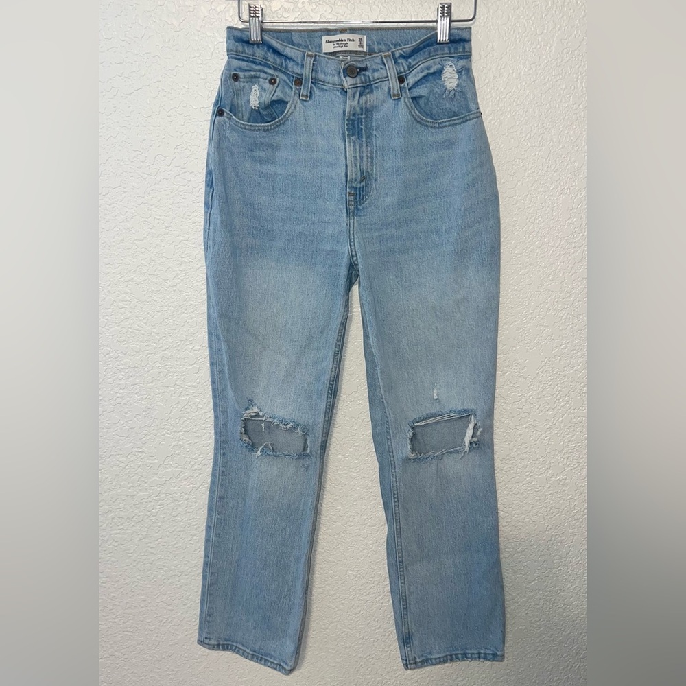 Abercrombie & Fitch Light Blue Distressed Straight Leg Jeans